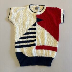 Objectives Vintage nautical sailboat short sleeve sweater Red White Blue S